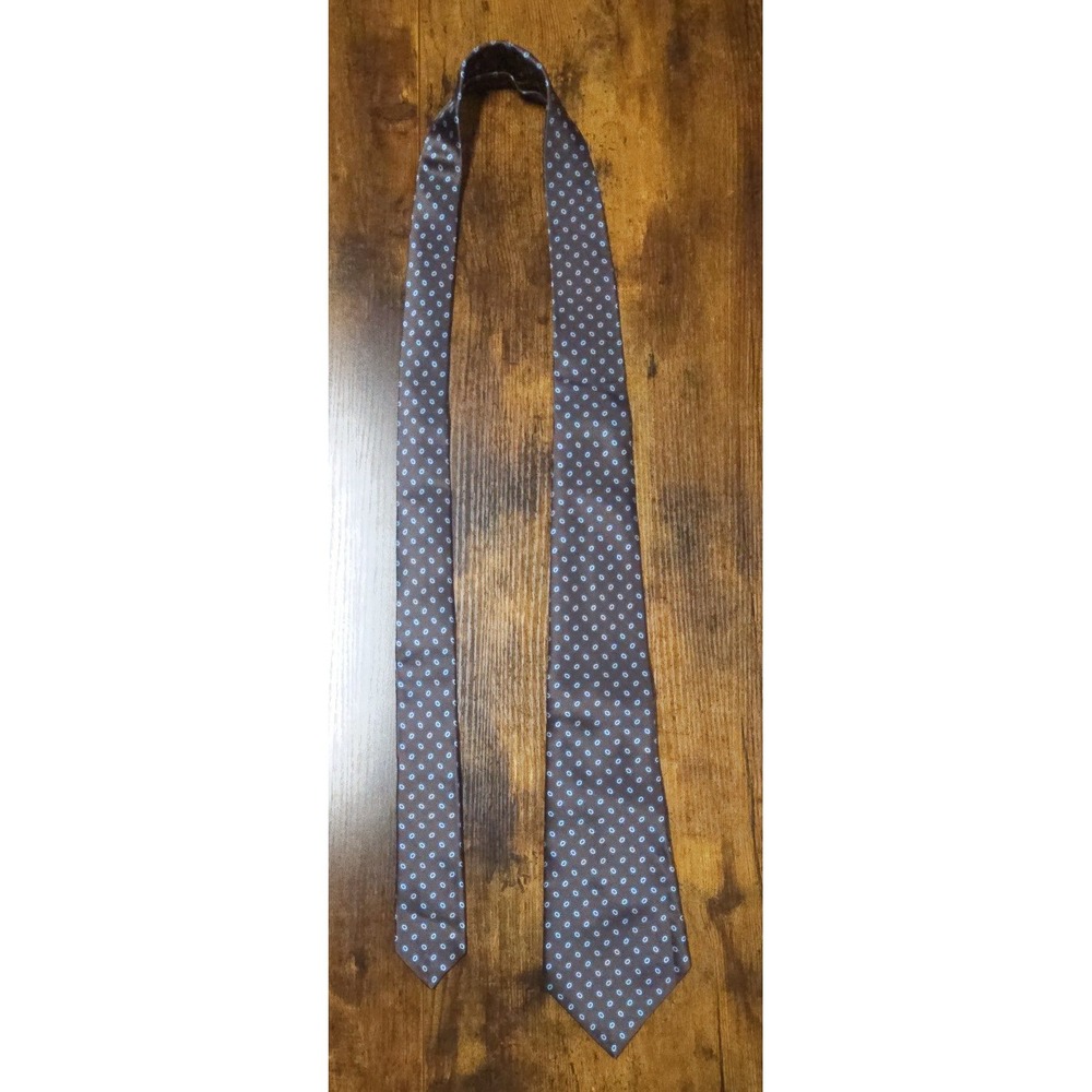 Kiton Napoli Silk Tie Brown Blue Geometric Medallion Handmade Italy 3.5" Width